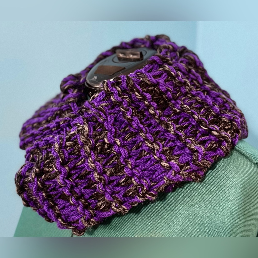 Handmade Hand Crafted Knit infinity scarf purple and black charcoal - Picture 3 of 3